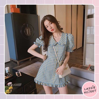 N24 - พร้อมส่ง! เดรสสก๊อตแขนตุ๊กตา กระดุมทอง คอบัว