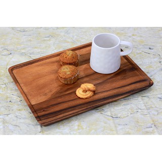 ZOPA ถาดไม้จามจุรี Wood Serving Tray ถาดใส่อาหาร ถาดวางของ ถาดอบขนม ถาดไม้วินเทจทรงสี่เหลี่ยมผืนผ้า