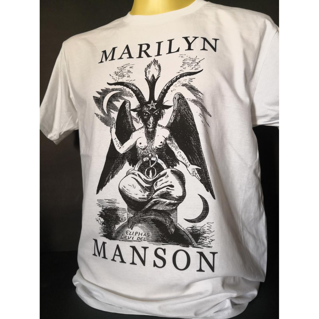 เสื้อยืดเสื้อวงนำเข้า Marilyn Manson Baphomet Bigger Than Satan Industrial Metal Industrial Rock Alternative Hard Rock T