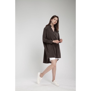 QueenCows ชุดให้นม Andree Long Sleeve Dress (Dark Brown)