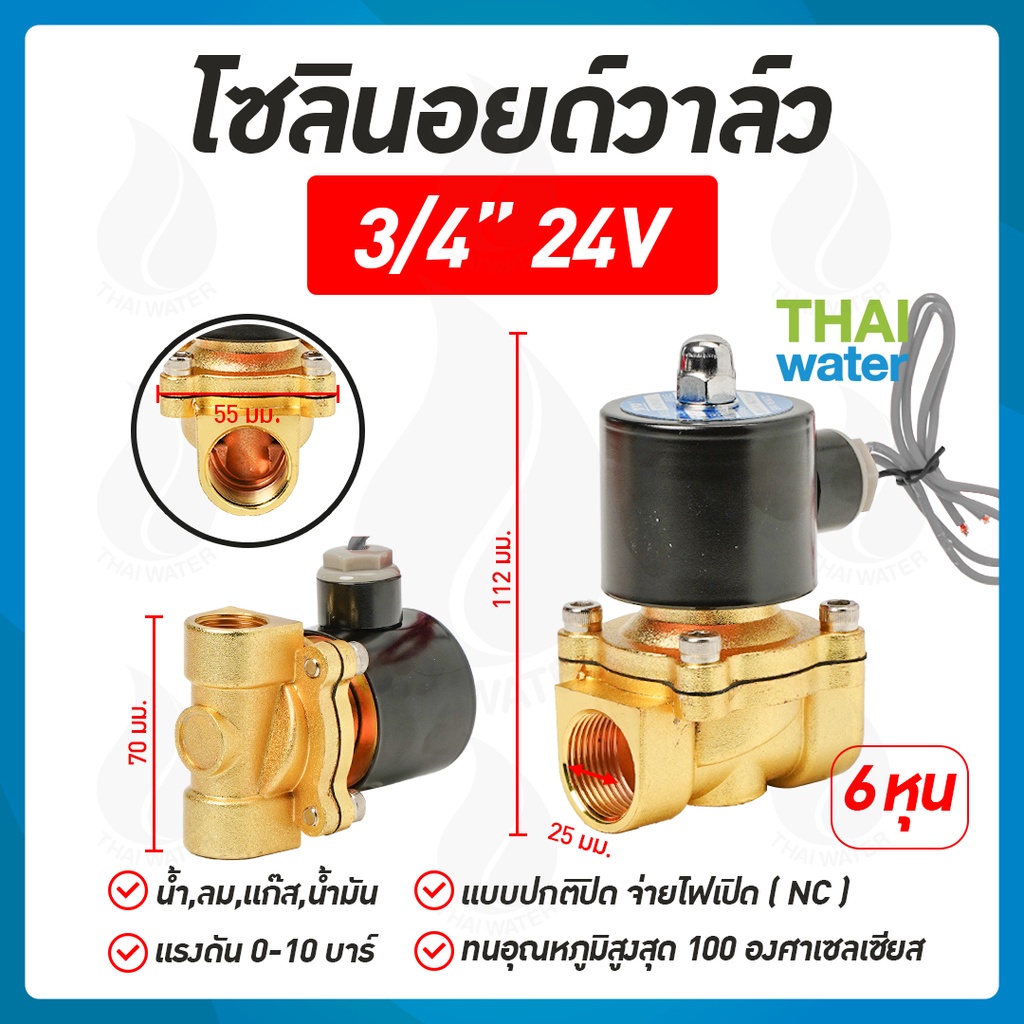 Solenoid valve โซลินอยด์วาล์วทองเหลือง วาล์วไฟฟ้า วาล์วน้ำ วาล์วลม 3/4 นิ้ว 24VDC SYPO (NC)