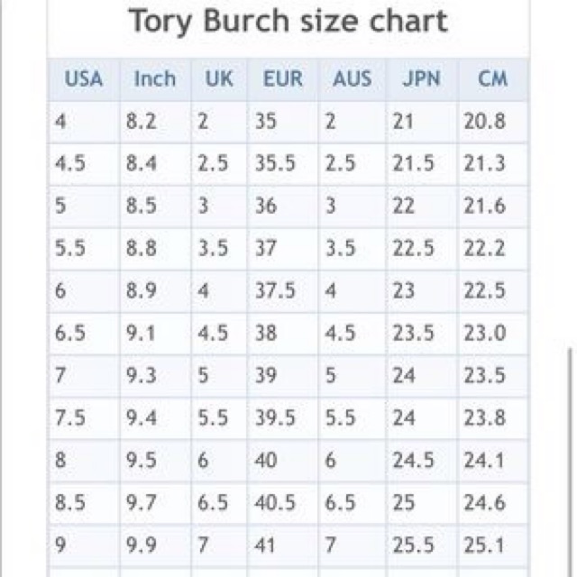 Tory burch hot sale shoes sizing