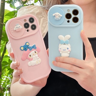 เคสไอโฟน11 เคสไอโฟน 13 pro max เคสไอโฟน 12 ซิลิโคนติดกระจกสไลด์ Iphone 11 Pro Max XS Max XR กันกระแทกและกันกระแทกสีชมพูฟ้า