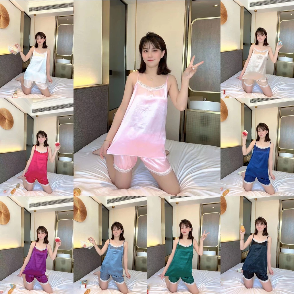 B119 Beyou fashions พร้อมส่ง ชุดนอนสายเดี่ยว กางเกงขาสั้น ผ้าซาติน ชุดนอนเซ็กซี่ ชุดนอนผู้หญิงมาใหม่