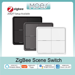 Moes 4 Gang Tuya ZigBee สวิตช์ปุ่มกดควบคุม 12 ฉาก แบบไร้สาย ใช้แบตเตอรี่ สําหรับอุปกรณ์ Tuya