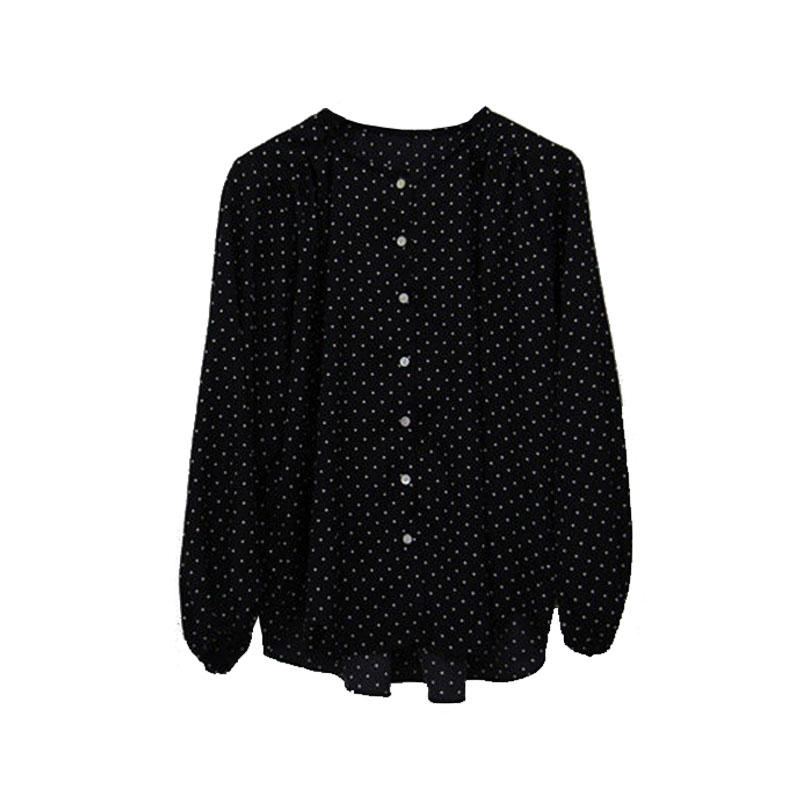 miss.th เสื้อเชิ้ตผู้หญิงลายจุด สไตล์ฝรั่งเศสและ แฟชั่น เสื้อทำงานเกาหลี เสื้อเชิ้ตแขนยาวสีดํา - รูปที่ 2