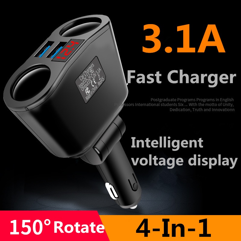 Digital Dual USB car Charger 2-Way รถบุหรี ่ ไฟแช ็ กซ ็ อกเก ็ ตอะแดปเตอร ์ หมุนอุปกรณ ์ เสริมในรถยนต ์