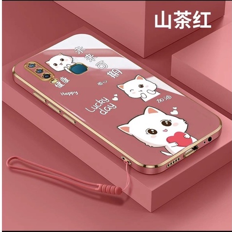เคสโทรศัพท์มือถือแบบนิ่ม กันกระแทก ลายแมวน่ารัก พร้อมสายคล้อง สําหรับ vivo y17 y15 y12 y12i y11 y19 y73s