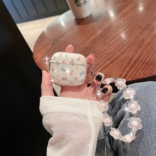 เคสหูฟัง ลายดอกไม้ พร้อมสร้อยข้อมือ สําหรับ Apple AirPods 3 AirPods Pro AirPods 1/2