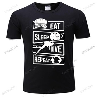 เสื้อยืดลําลอง ผ้าฝ้าย แขนสั้น พิมพ์ลาย Eat Sleep Scuba Dive Repeat Wo สไตล์ฮาราจูกุ สําหรับผู้ชาย