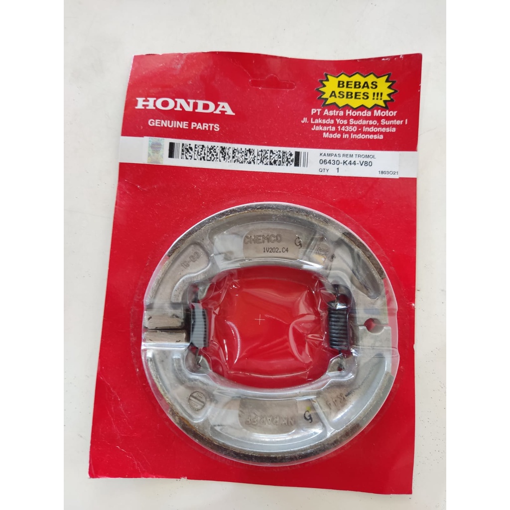 ผ้าเบรคหลังสําหรับ Honda Vario Carbu Beat Inject Vario 125 SCoopy Spacy 43130 K44 V80 กลอง 06430 K44