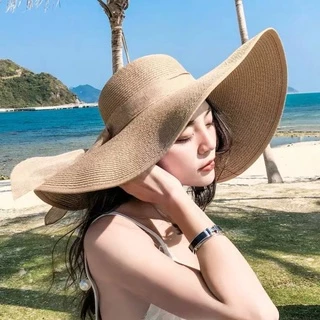 หมวกสานปีกกว้างแฟชั่นหญิง หมวกเที่ยวทะเล