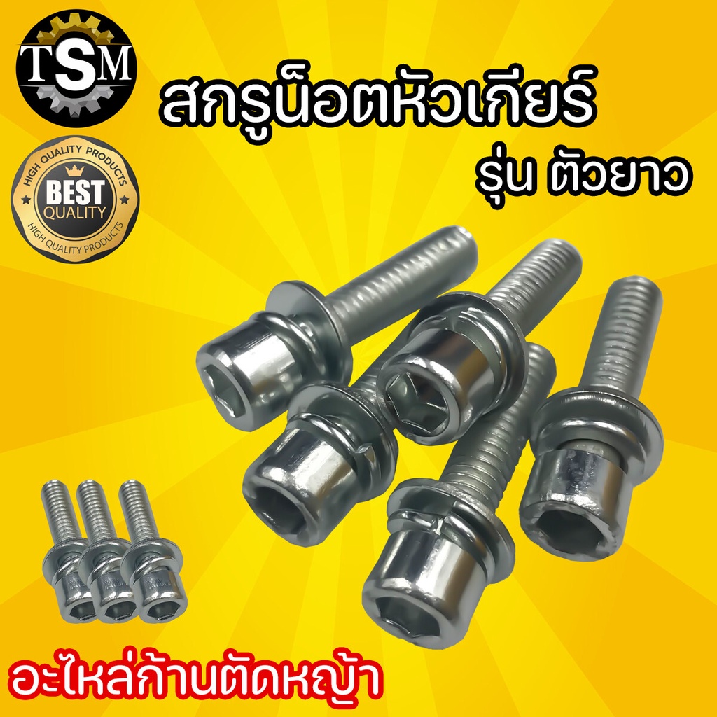 ชุดสกรูน็อตหัวเกียร์ + แหวน (ตัวยาว) M6x25 ใช้ล็อคหัวเกียร์กับก้านตัดหญ้า น็อต อะไหล่หัวเกียร์
