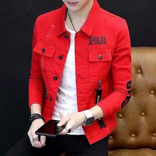 4 สี เสื้อยีนส์ เสื้อแจ็คเก็ตยีนส์แฟชั่นแขนยาว  แจ็คเก็ตยีนผู้ชาย  Jacket