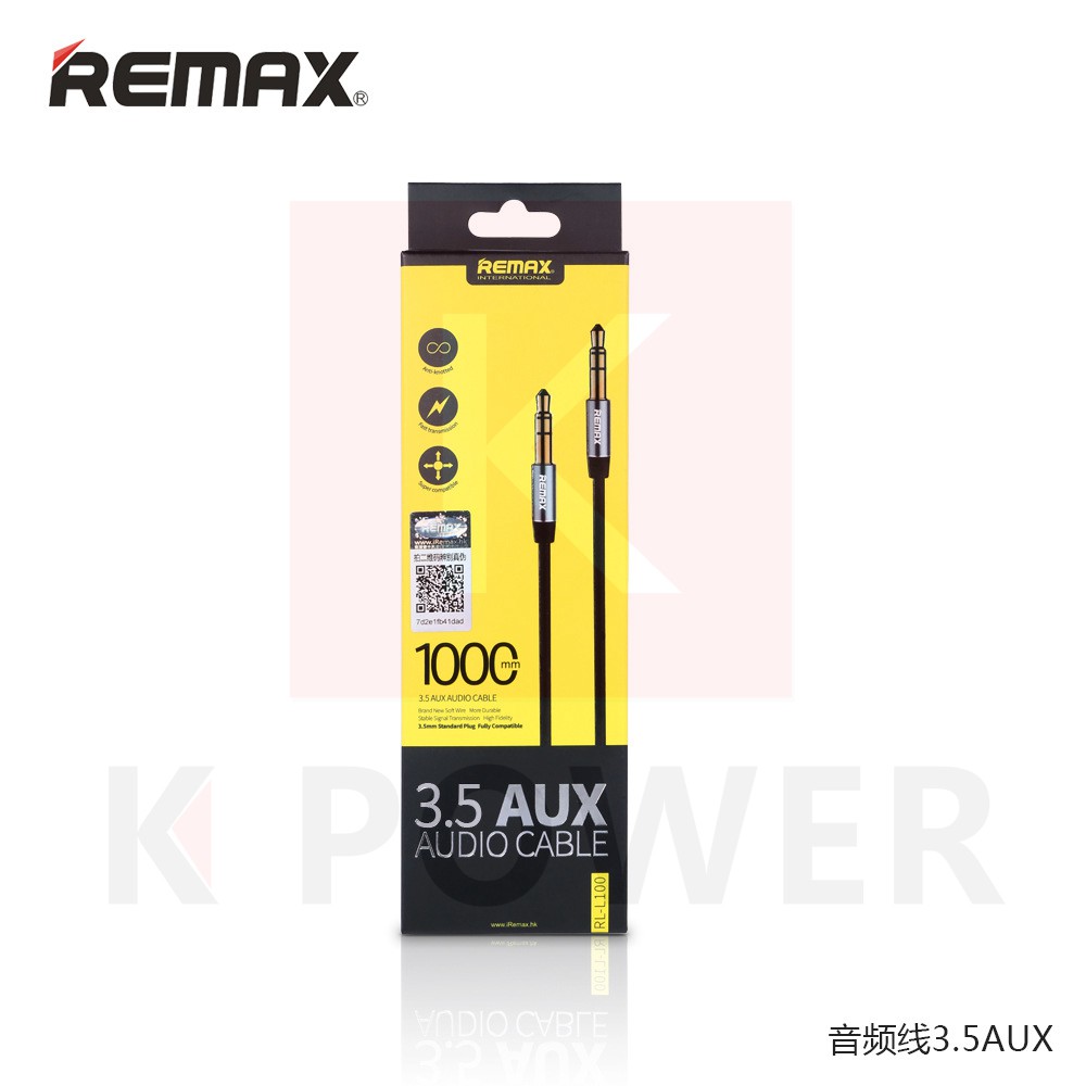 Remax สาย Audio RL-L100 / AUX Cable RL - L100 เสียบเชื่อมต่อกับตัวอุปกรณ์เครื่องเล่นหรืออุปกรณ์เครื่องเสียงอื่นๆ