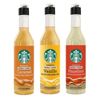 ﻿Starbucks 3 Flavour Syrup (Hazelnut/Caramel/Vanilla) 375ml. สตาร์บัค ไซรัป นำเชื่อม 3รส (เฮเซลนัท/คาราเมล/วานิลลา) 3ขวด