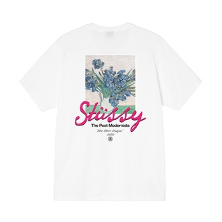 Stussy POST MODERNISTS เสื้อยืดคอกลม แขนสั้น ลายดอกไม้ สไตล์เรโทร สําหรับผู้ชาย ผู้หญิง คู่รัก