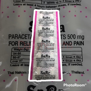 ของแท้ >> ยาสามัญประจำบ้าน sara 500 mg พาราเซตามอล ลดไข้ แก้ปวด แผง 10 เม็ด