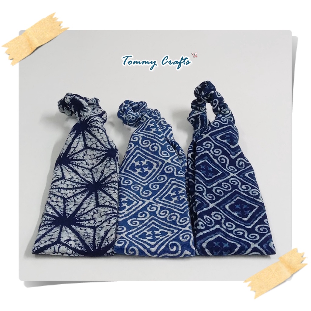 ผ้าคาดผมแบบเรียบ ผ้าฝ้ายสาลูสองชั้น ย้อมครามกัดลาย ผ้าคาดผมวินเทจ ที่คาดผม แฮนด์เมด  Indigo Cotton H