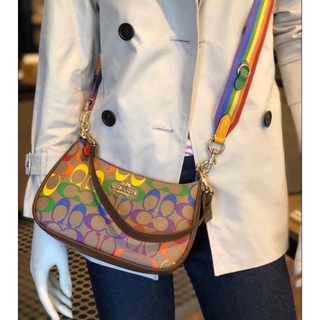 🌺COACH TERI SHOULDER BAG IN RAINBOW SIGNATURE CANVAS (COACH CA176) สี GOLD/KHAKI MULTI รุ่นนี้ มี 2 สายคะ