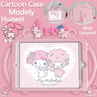 สําหรับ Huawei Matepad 11 T10 T10S 10.4 Pro 10.8 M5 lite 8.0 M6 8.4 T5 10.1 10.0 เปลือก Cute Cartoon Melody Soft TPU Case เคสซิลิโคน สไตล์พกพา ชุดการ์ตูน มีเชือกคล้อง