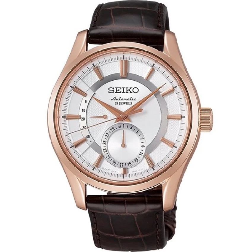SEIKO Presage Automatic Men's Watch สี Rose Gold/สีขาว สายหนังแท้ รุ่น SARW004