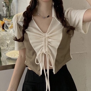 เสื้อครอปรูดหน้า สายฝอ สายเกา น่ารัก เซ็กซี่ M-2XL