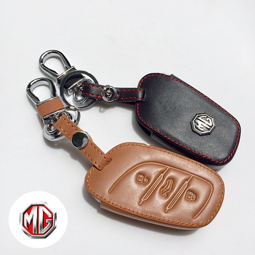 ซองหนังแท้ ใส่กุญแจรีโมทรถยนต์ ใหม่ All NewMG6,MG5,MG-HS,MG-ZS,MG4 EV Smart Key รุ่นโลโก้เหล็ก หนังนิ่ม