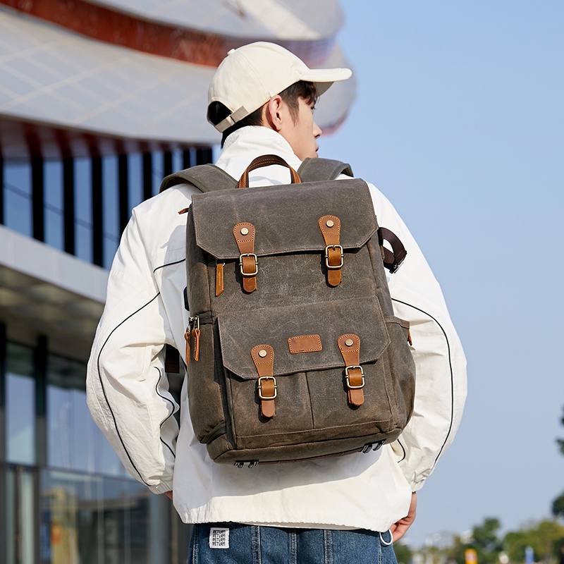∈Photography Retro Batik Canvas backpack w USB Port fit 15.6inch Laptop Waterproof Men Camera Bag Carry Case for DSLR Dr