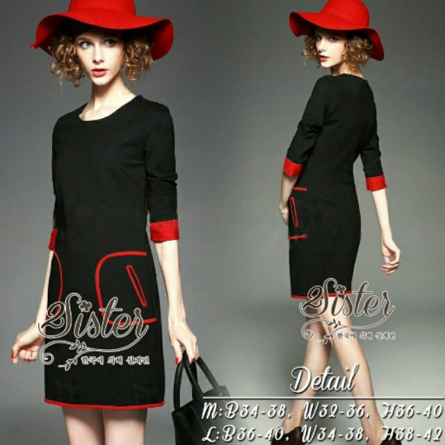 2Sister Made, beauty Dark Dress with Red Style Gimmic Design