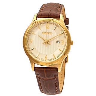 นาฬิกาผู้หญิง Seiko Quartz Off White Dial Brown Leather Ladies Watch SXDG96