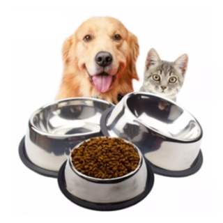 ชามอาหารสุนัข สแตนเลส ชามอาหารแมว มีขอบยางกันลื่น stainless steel pet basin PET SUPPLIES