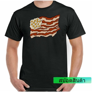 เสื้อยืด พิมพ์ลายธงชาติฮิปสเตอร์ Bacon Us Fun &amp; Eggs Stars And Stripes ราคาถูก