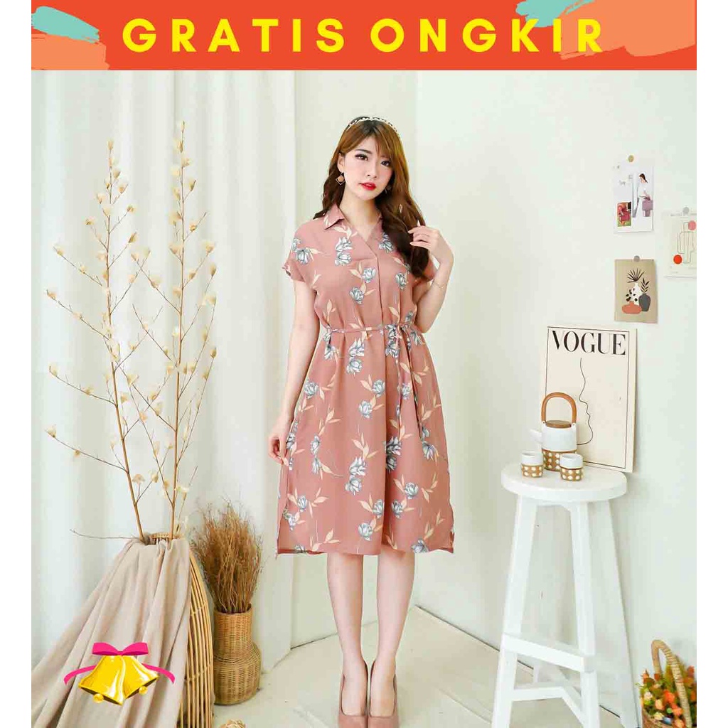 COTTONBELLS ชุดลําลองผู้หญิง ZABINA FLORAL PLAID V TIED MIDI (CV - D 4484)