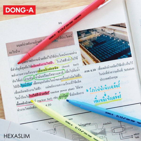 ปากกาไฮไลท์ Made in korea เน้นข้อความ ไฮไลท์สีพาสเทล ปากกา สี อย่างดี DONG-A HEXASLIM (SK)