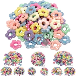 ลูกปัดพลาสติก เคลือบรุ้ง คละสีพาสเทล (80 กรัม) สินค้าพร้อมส่ง ร้านส่งจากไทย ลูกปัด DIY