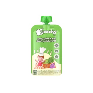 Peachy อาหารเสริมสำหรับเด็ก รสแอปเปิ้ลผสมน้ำผักโขมและมันเทศบด 1 ถุง (R5)110g.