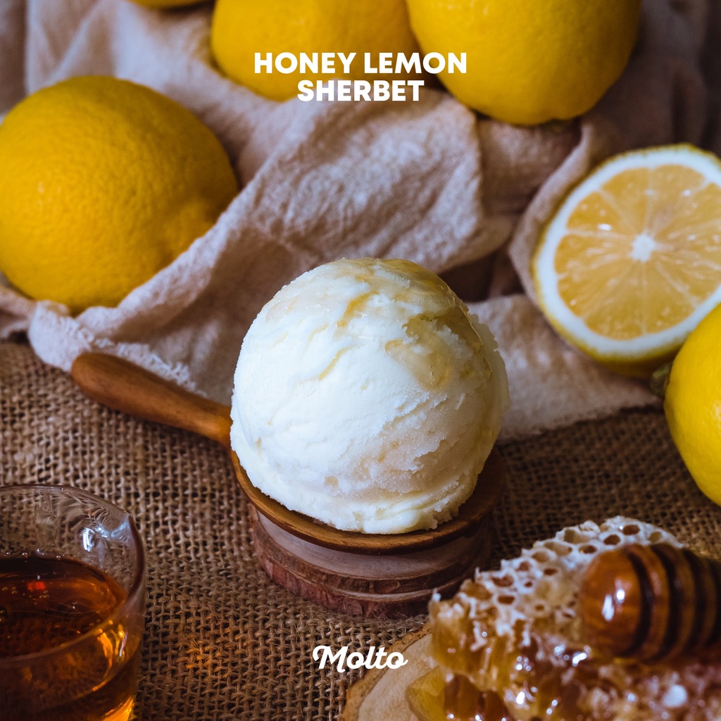 Honey Lemon Sherbet (ไอศกรีม น้ำผึ้งมะนาว เชอร์เบท 1 ถ้วย 16 oz.) - Molto Premium Gelato