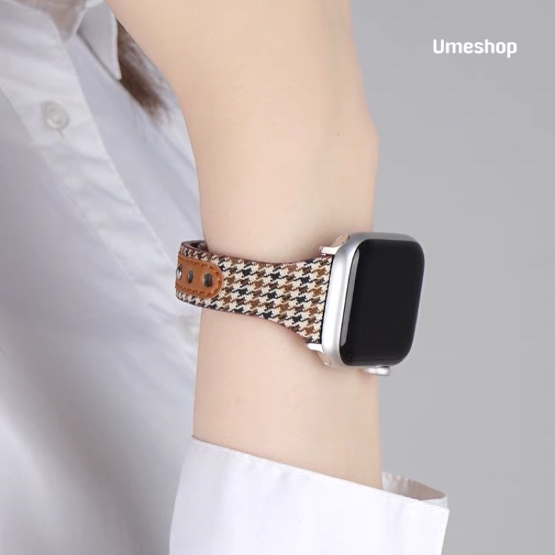 สายหนัง➕ผ้า BB small  แฟชั่น สำหรับ watch10 9 8 7 se 6 5 4 3 2 1 ขนาด 38 มม. 42 มม. 40 มม. 44 มม.45มม 41มม46mm สายนาฬิกา