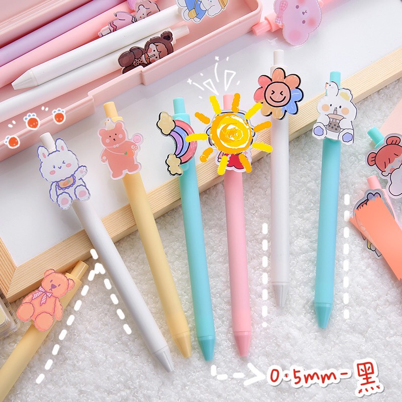 ปากกาเจลแบบกด ปากกาน่ารัก(สุ่มตามลาย)ขนาดหัว0.5 หมึกดำ เครื่องเขียนนักเรียน