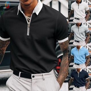 【TRSBX】Mens Lapel Shirt Golf Gym Short Sleeve Slim Fit Solid Color Streetwear