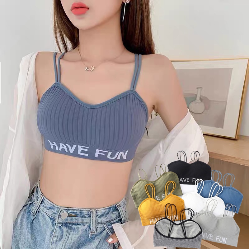 พร้อมส่ง สปอร์ตบราสายลายตัวอักษร งานปัก ใส่ออกกำลังกายมีฟองน้ำ ผ้าดีมาก-728