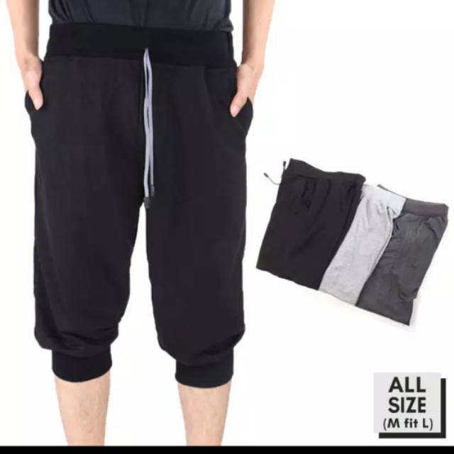 MENS 3/4 PLAIN JOGGER SHORTS SWEATPANTS JOGGER 7/8 ADULT PLAIN KNEE LENGTH