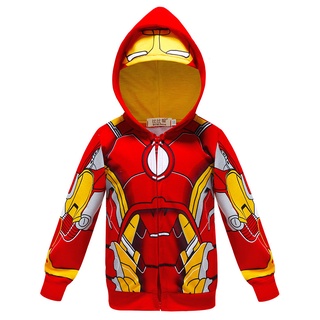 พร้อมส่ง เสื้อกันหนาว มีฮู้ดดี้ แต่งซิป ลาย Iron Man Tony Stark สําหรับเด็ก