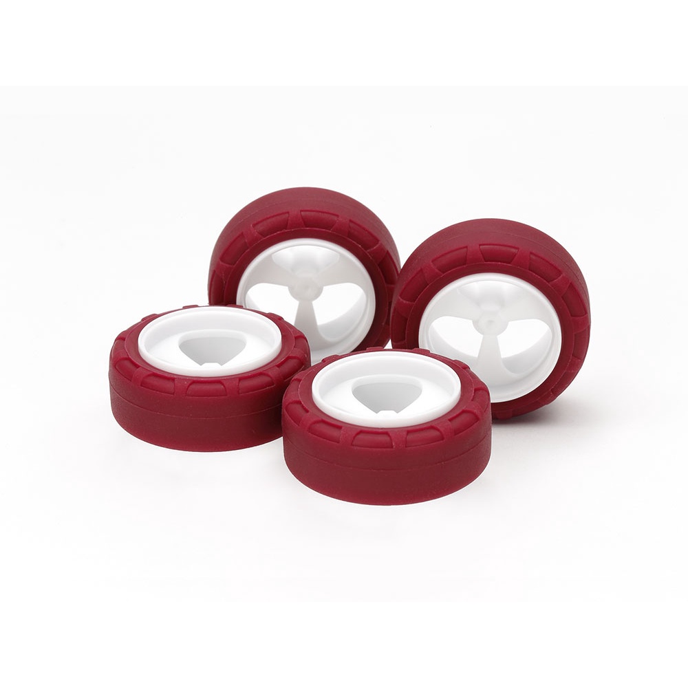 95634 TAMIYA Mini 4WD Low Friction Small Dia. Narrow Tires (24mm) & 3-Spoke Wheels.