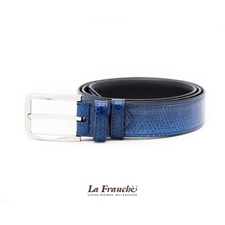 La Franche - เซ็ทหนังงูแท้ Full Grain สีน้ำเงิน พร้อมหัวเข็มขัดนิกเกิ้ล #3S0002