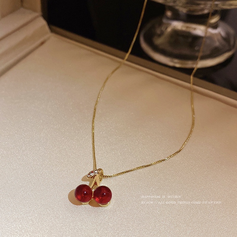 สไตล์ใหม่ สีแดง เชอร์รี่ จี้ โลหะ กระดูกไหปลาร้า โซ่ ทองเหลือง สร้อยคอโช้คเกอร์ สําหรับผู้หญิง เด็กผู้หญิง งานเลี้ยงวันเกิด เครื่องประดับ