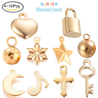 CHARMS Benecreat จี้สแตนเลสรูปหัวใจสีทอง 10x9.5x3 มม . 4 ~ 10 ชิ้น 1.6 มม .