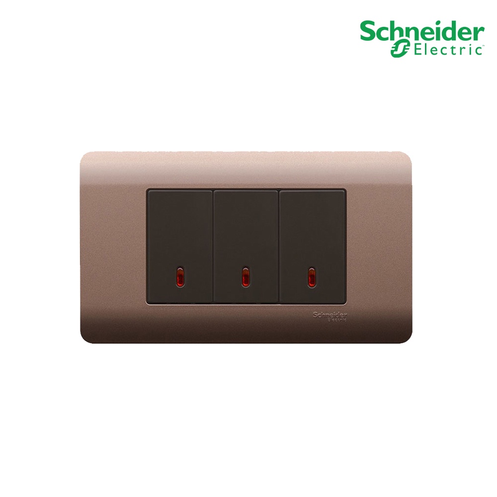Schneider Electric ชุดสวิตช์ทางเดียว ขนาด 1 ช่อง 3 ตัว พร้อมฝาครอบ สีน้ำตาล รุ่น ZENcelo ชไนเดอร์