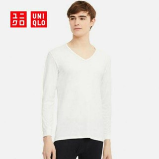 Uniqlo heattech ฮีทเทค ผู้ชาย คอวี(v) มีขาว​ เบจ​